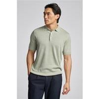 Limehaus Short Sleeve Sage Knitted Regular Fit Polo, Short Sleeve. Green by Suit Direct