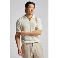 Limehaus Ecru Open Neck Knitted Polo. Beige by Suit Direct