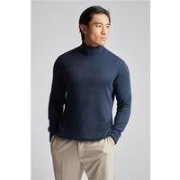 Limehaus Knitted Roll Neck Jumper Navy Blue. Cotton by Suit Direct