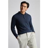 Limehaus Long Sleeve Knitted Regular Fit Polo Navy Blue. Cotton by Suit Direct