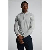 Limehaus Long Sleeve Knitted Regular Fit Polo Grey. Cotton by Suit Direct