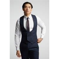 Alexandre of England Tailored Fit Navy Blue Textured Check Waistcoat