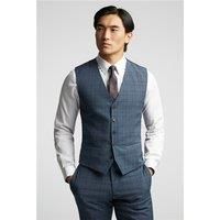 Alexandre of England Tailored Fit Blue Soft Check Waistcoat by Suit Direct