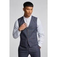 Antique Rogue Slim Fit Dark Blue Overcheck Waistcoat