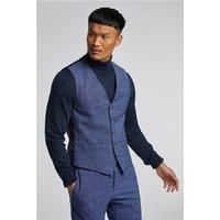 Antique Rogue Slim Fit Blue Check Linen Vest