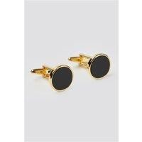 Men's Suit Jacket Direct Onyx Round Gold-Effect Brass Cufflinks