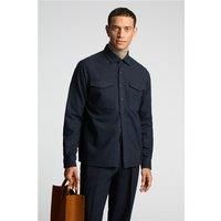 Melka Navy Blue Flannel Long Sleeve Overshirt by Suit Direct