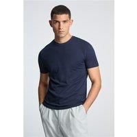 Melka Crew Neck Regular Fit T-Shirt - Navy Blue, Egyptian Cotton by Suit Direct