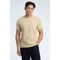 Melka Crew Neck Regular Fit T-Shirt - Sand, Egyptian Cotton. Beige by Suit Direct