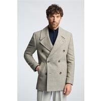 Melka Slim Fit Taupe Check Peacoat by Suit Direct