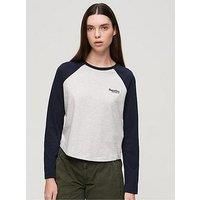 Superdry Essential Logo Long Sleeve Baseball Top - White / Navy