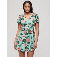 Superdry Printed Mini Wrap Dress - Mint