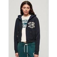 Superdry Athletic Relaxed Crop Zip Hoodie - Navy