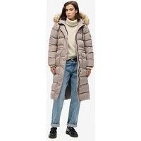 Superdry Everest Faux Fur Longline Jacket - Beige