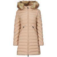 Superdry Womens Fuji Faux Fur Hooded Mid Length Puffer Jacket Taupe Quilted