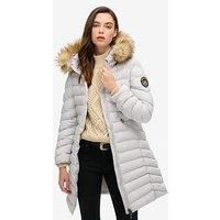 Superdry Fuji Faux Fur Hooded Coat - Grey