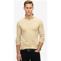 Superdry Studios Long Sleeve Slim Fit Jersey Polo Shirt - Beige