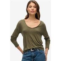 Superdry Long Sleeve V Neck Jersey Top - Green