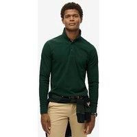 Superdry Cotton Long Sleeve Regular Fit Pique Polo Shirt - Dark Green