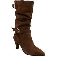 Ravel Guise Slouch Buckle Heeled Boot - Brown Suede