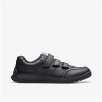 Clarks CICA Star Orb Youth Leather Trainers in Black Wide Fit Size 3