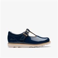 Clarks Crown Print Kid Leather Shoes in Navy Patent Standard Fit Size 7