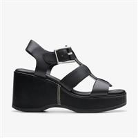 Clarks Manon Cove Leather Chunky Wedge Sandals - Black