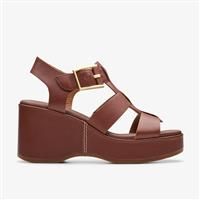 Clarks Manon Cove Leather Chunky Wedge Sandals - Tan