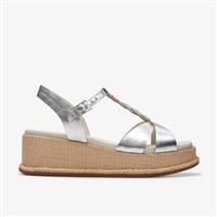 Clarks Kimmei Twist Leather Sandals In Silver Wide Fit Size 4