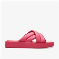 Clarks Alda Glide Leather Sliders - Bright Pink