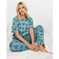 Yours Curve Women's Plus Size Cluster Heart Print Pyjama Set