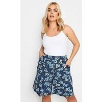 Yours Curve Floral Print Shorts - Women/'s - Plus Size Curve Blue