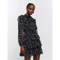 River Island Lace Mix Daisy Chiffon Mini Dress - Black