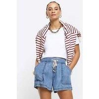 River Island Womens Denim Shorts Blue Lyocell Relaxed Drawstring Bottoms