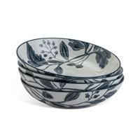 Habitat Floral Porcelain 4 Piece Pasta Bowl - Navy