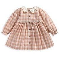 Mamas & Papas Baby Girls Gingham Embroidered Collar Dress - Pink