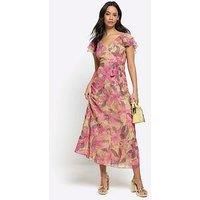 River Island Floral Maxi Shirt Dress - Bright Pink