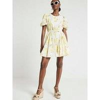 River Island Broderie Mini Dress - Yellow