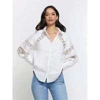 River Island Crochet Panel Oversized Shirt - White