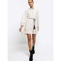 River Island Ruffle Hem Shirt Dress - Beige