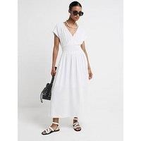 River Island Shirred Wrap Linen Dress - White