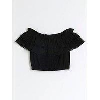 River Island Girls Bardot Broderie Top - Black