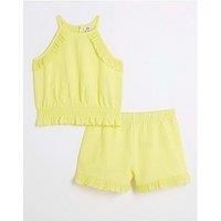 River Island Girls Broderie Halter Neck Top Set - Yellow