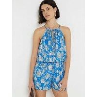 River Island Glitter Floral Detail Layered Halterneck Playsuit - Blue