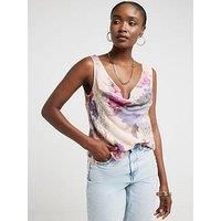 River Island Womens Top Pink Lace Detailed Floral Cowl Neck Sleeveless Blouse