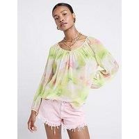 River Island Floral Peasant Blouse - Bright Green