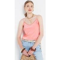 River Island Scallop Detail Satin Cami - Coral