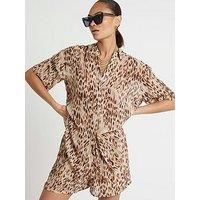 River Island Animal Print Shirt - Dark Beige