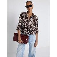 River Island Animal Print Wrap Shirt - Brown