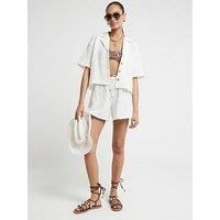 River Island Pull On Textured Short - Cream